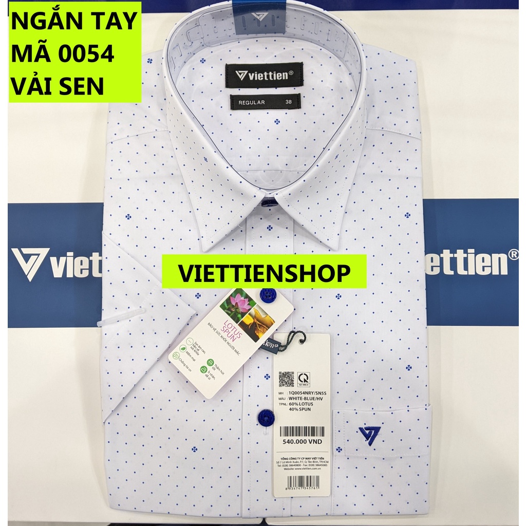 (0054 HVS) ÁO SƠ MI VIỆT TIẾN NGẮN TAY VẢI SEN HOA VĂN
