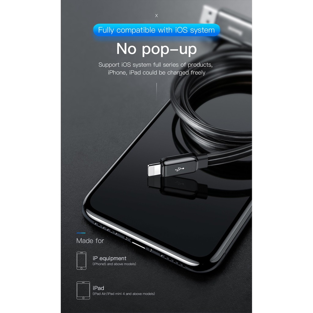 Cáp sạc có đèn Led phát sáng cực đẹp Baseus chuẩn dành cho các đời iphone có thể truyền data chuẩn