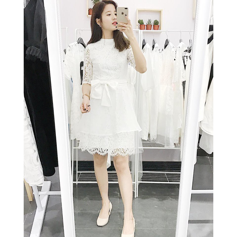 Đầm dự tiệc đi đám cưới đầm xòe ren cổ trụ siêu đẹp Tati Dress kèm ảnh thật