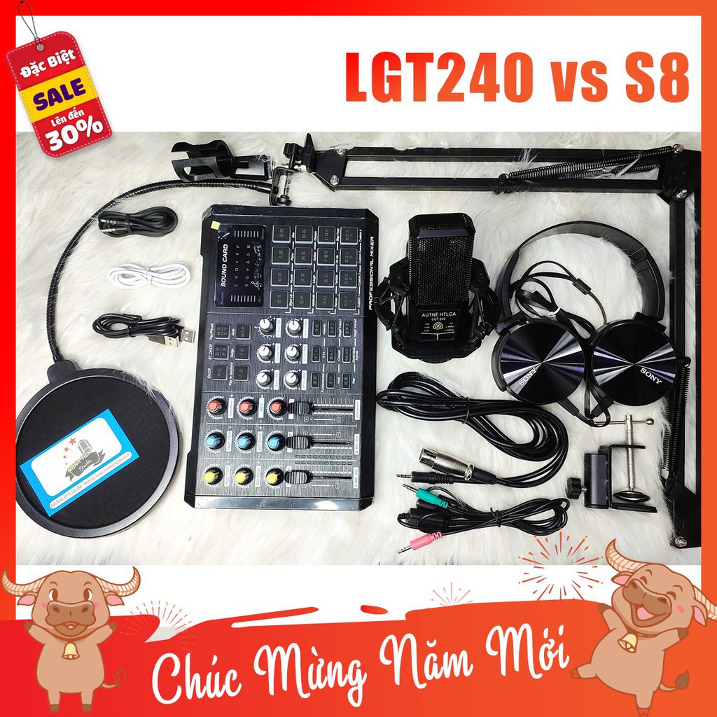 [tặng full phụ kiện] Combo Mic Thu Âm LGT240 + SoundCard  S8 + full phụ kiện livestream karaoke thu âm chuẩn phòng thu