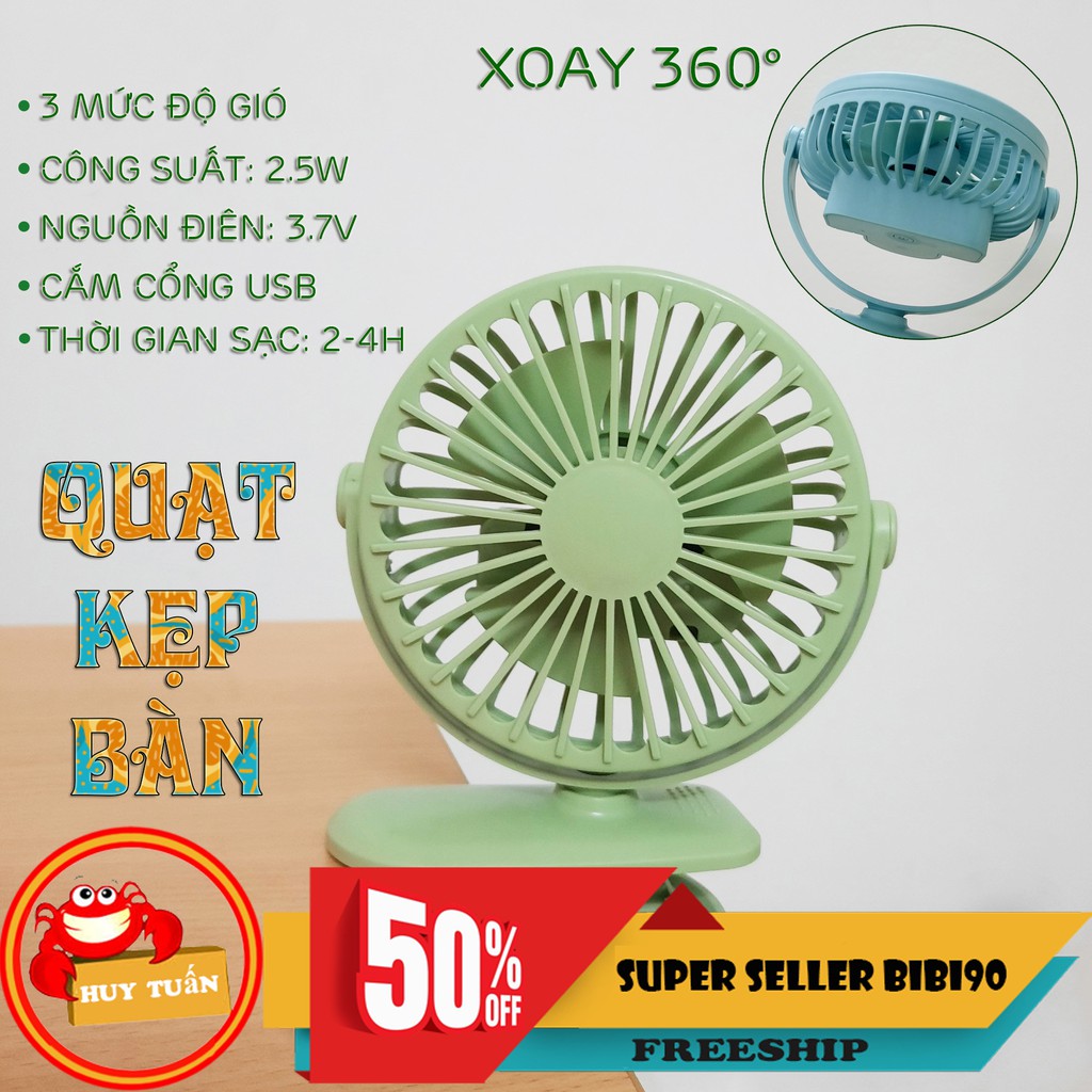 Quạt kẹp bàn mini JL669 sạc pin tiện lợi | BigBuy360 - bigbuy360.vn