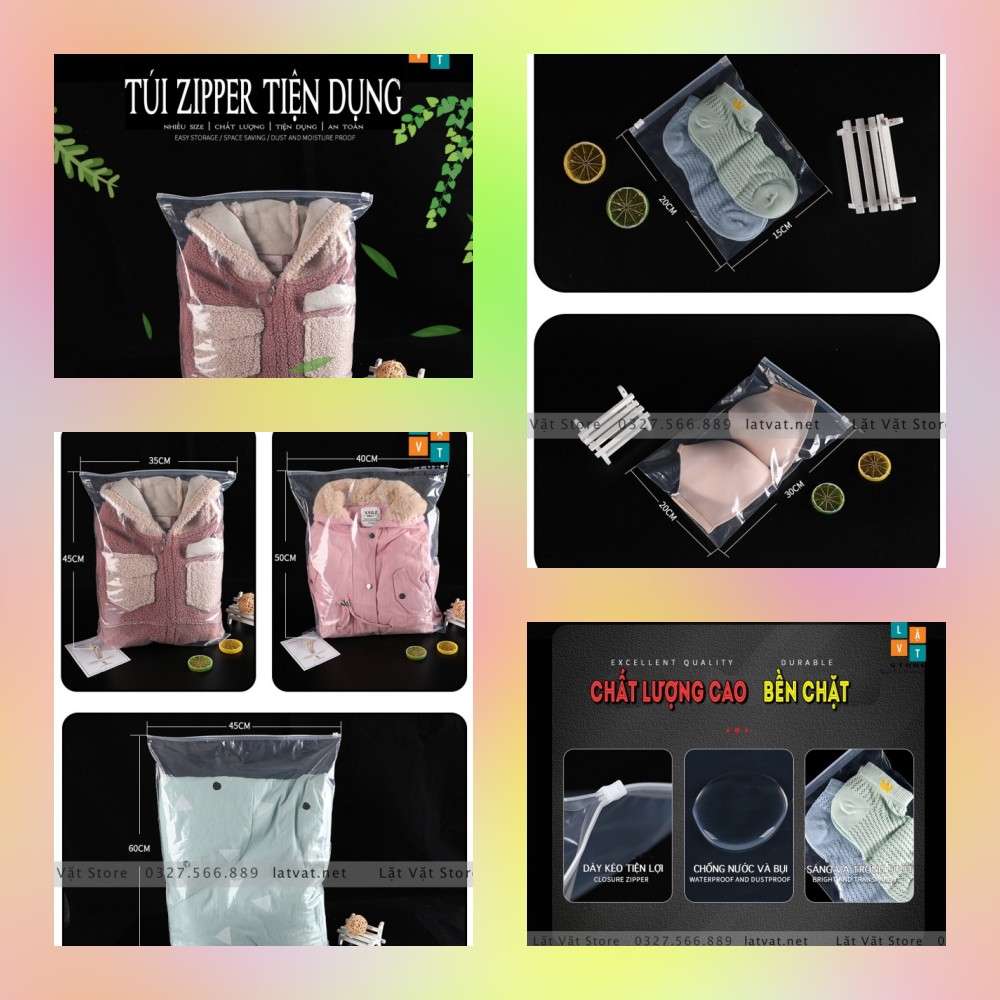 Túi Ziplock, Zipper 3A 12 kích thước nhựa có khoá kéo trong và đục có thiết kế logo đựng đồ tiện lợi, đựng đồ dơ