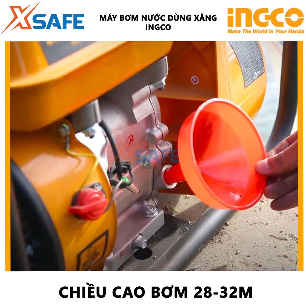 Máy bơm nước dùng xăng INGCO Máy bơm xăng 7.0HP, dung tích xilanh 208cc, dung tích bình nhiên liệu 3.6L - [XSAFE]