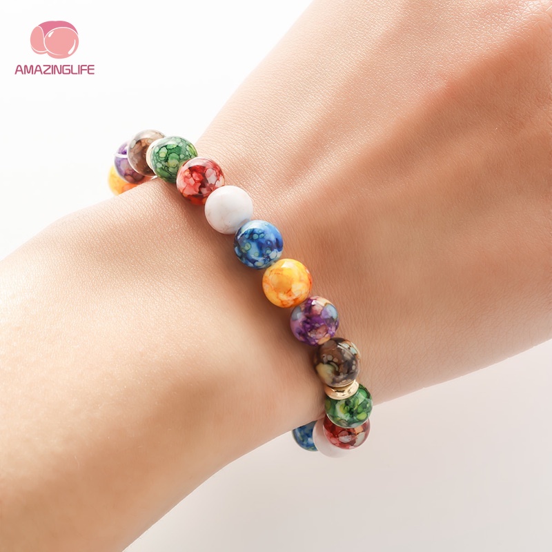 Vòng Tay Chuỗi Hạt Đá Núi Lửa Chakra Nhiều Màu Phong Cách Phật Giáo Tây Tạng