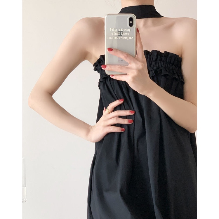 [Spot] Women's Personalized Dresses Tubular Turtleneck Tops Black Mini Skirts Long Elegant Skirts Long Sleeveless Dresses