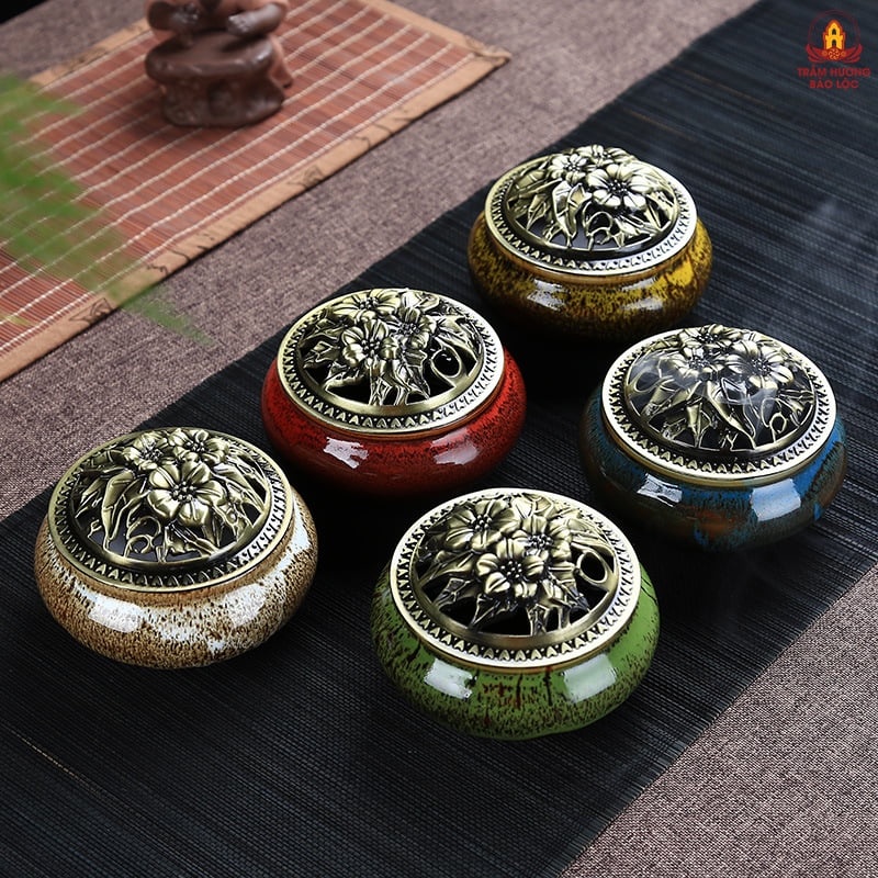 Lư Xông Gốm Cao Cấp Tặng Tấm Lót Chống Cháy Và Hồ Lô Không Tăm