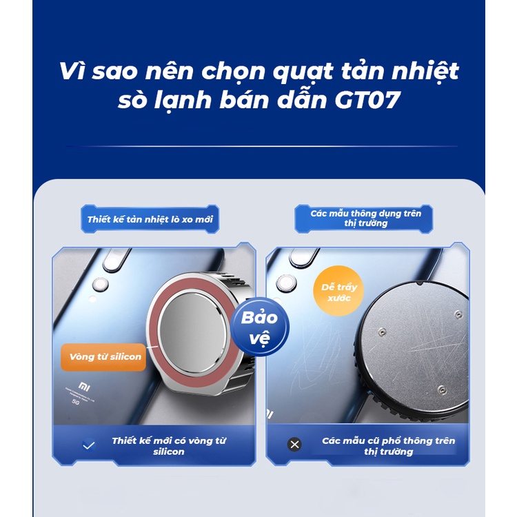 Quạt tản nhiệt điện thoại sò lạnh GT07 chơi game cao cấp - Tương thích với mọi loại thiết bị - Bảo hành 6 tháng