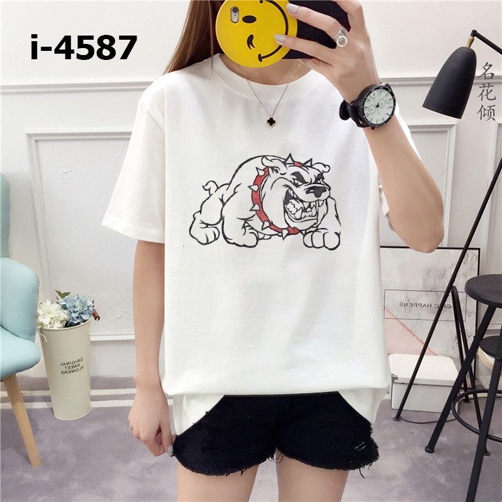 M4587 Áo Thun Unisex Nữ Hình Con Chó Dữ