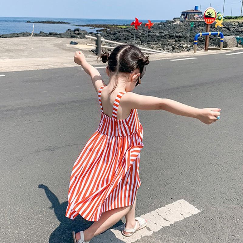 ☀ sunny ღ Baby Girl Cartoon Stripes Print Sleeveless Sling Dress