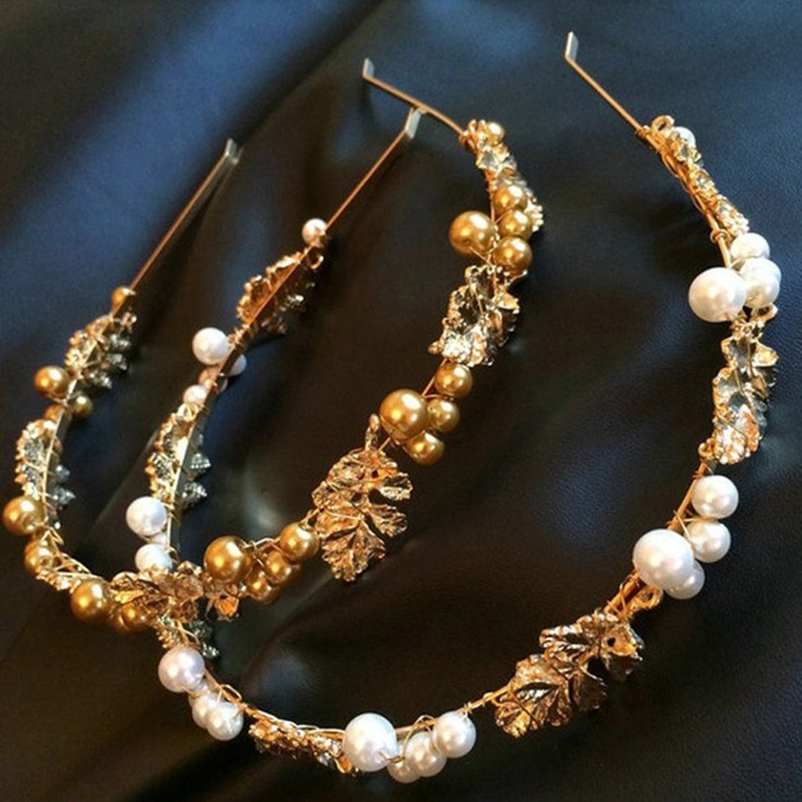 Cài tóc Hợp Kim Mạ Vàng Trang Trí Lá Đính Ngọc Trai Xinh Xắn Cho Nữ