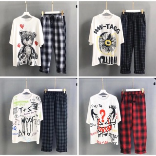 💥COMBO TIẾT KIỆM💥 SET QUẦN CARO + ÁO THUN TAY FORM RỘNG UNISEX NAM NỮ ♥️