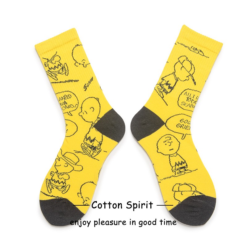 Tất cổ cao Nam nữ Cao cấp In hình hoạt tiết hoạt hình Snoopy Vớ Cao cổ Cotton Unisex Trượt Patin