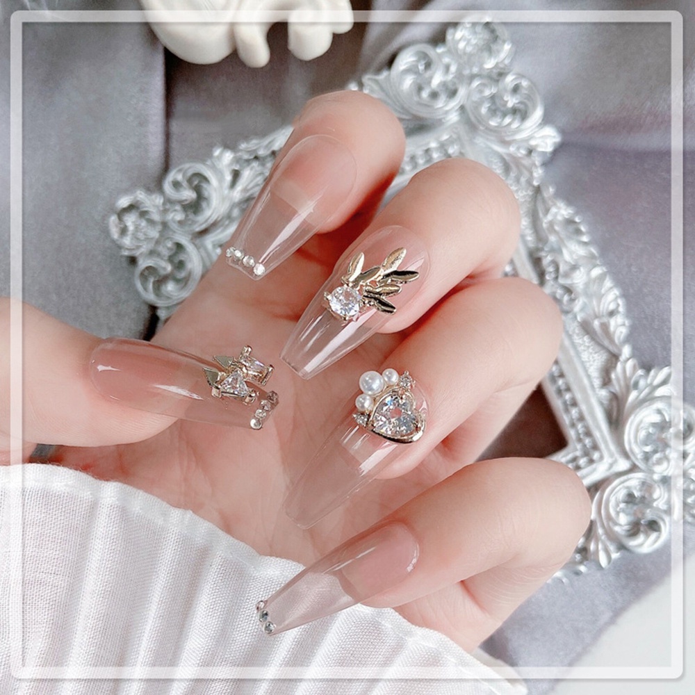 [Hàng mới về] Phụ kiện trang trí móng tay hình nơ 3D ngắn ngọc trai kim cương bằng hợp kim DIY