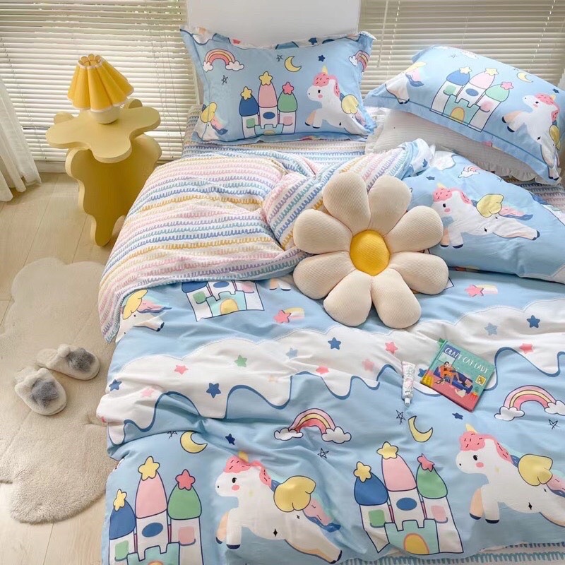 Bộ chăn ga gối cotton living cao cấp - set vỏ 4 món mẫu ngựa pony lâu đài