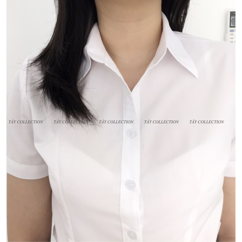 Sơ Mi Công Sở Nữ Ngắn Tay, Hàng Shop Vải Nhập Cao Cấp, May kĩ, Form Ôm Chiết Eo, Mặc Tôn Dáng