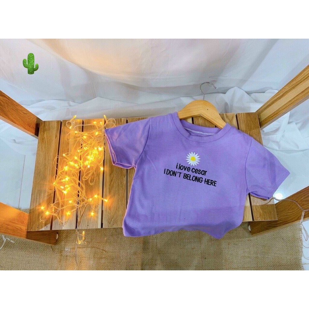 Áo thun cổ tròn tay ngắn croptop thêu hoa cúc xinh pc chất thun thái đẹp