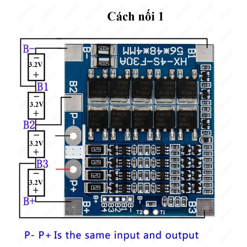 Mạch sạc cân bằng và bảo vệ pin Lifepo4 4S 12.8V dòng 30A- mạch BMS có kèm dây nối