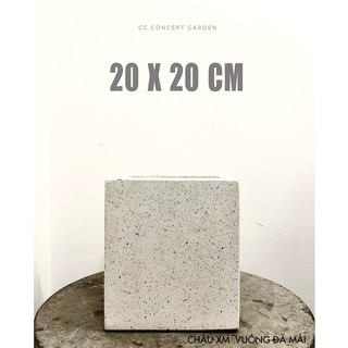 (Now/Grab) Chậu Xi Măng Đá Mài Trắng - Vuông 20x20cm