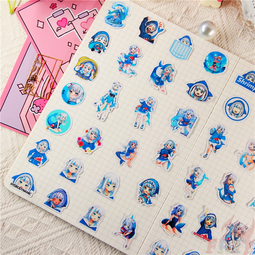 ★★★ Sticker Dán Trang Trí Nhật Ký Hololive Vtuber Gawr Gura Q-2 Chất Lượng Cao ★★★ Set 48 Miếng Dán Trang Trí Album Thời Trang DIY