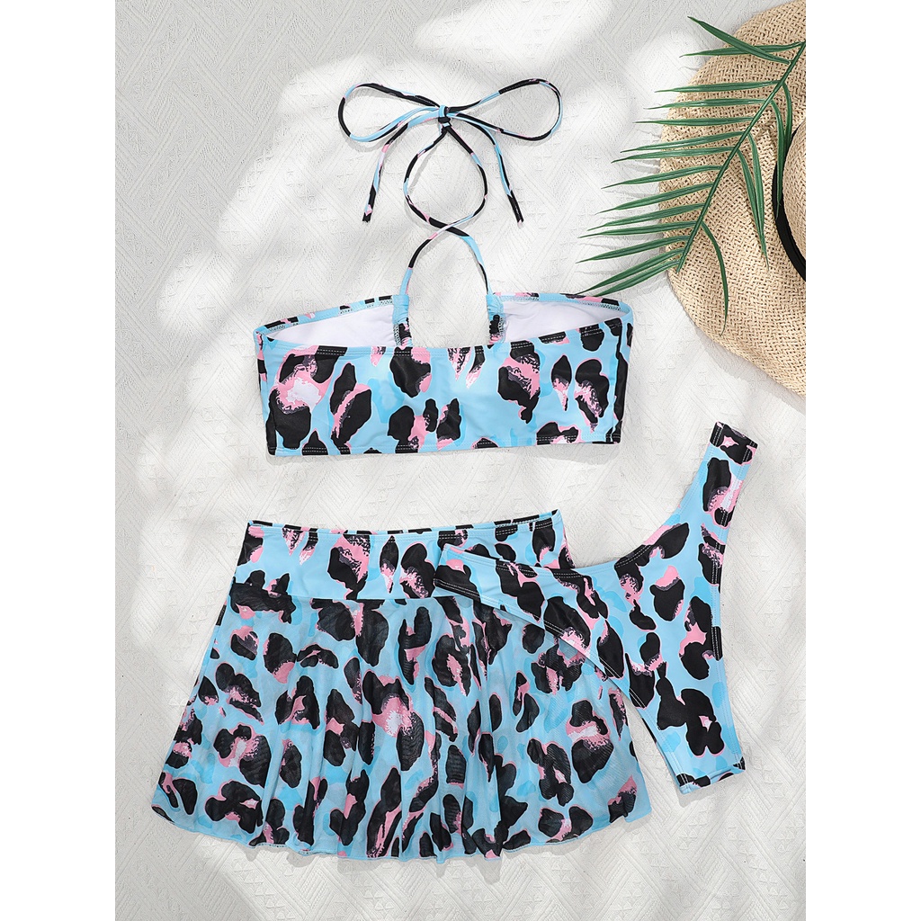[BKN1446] &lt;ÂU&gt; SET BIKINI 3 MÓN XANH ĐỐM BLUE KÈM CHÂN VÁY XOÈ