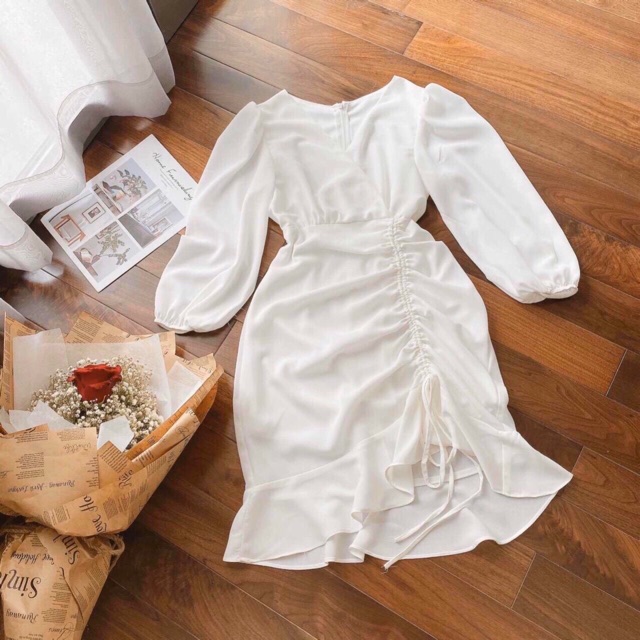 Đầm váy dự tiệc tay dài rút dây 2 màu