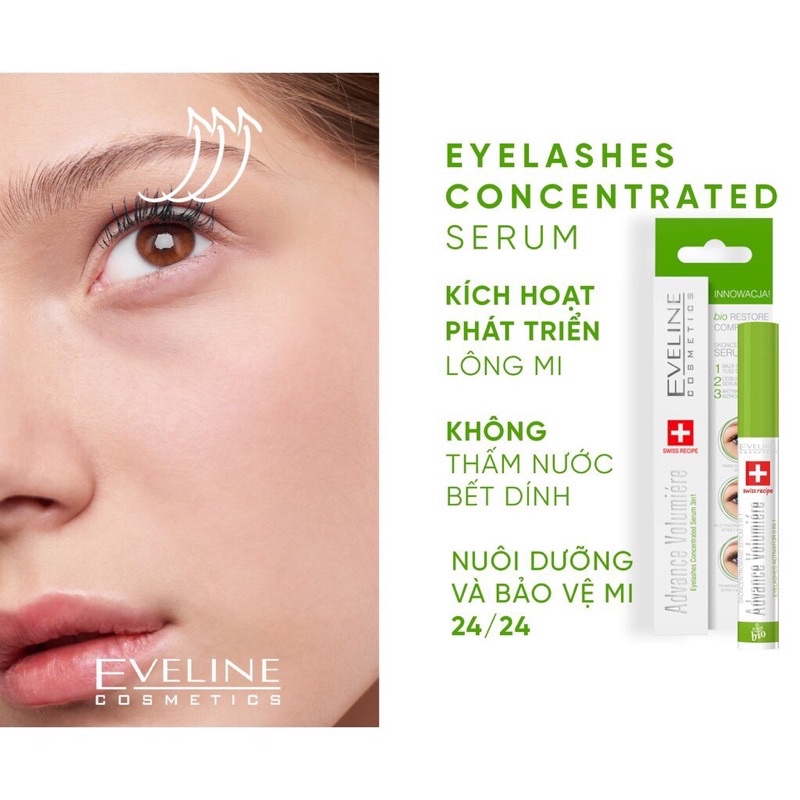 Tinh chất mascara dưỡng dài mi, ngăn rụng mi 3 Trong 1 Eveline Advance Volumiere 10ml