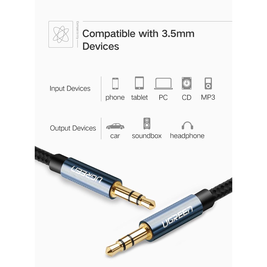 Cáp âm thanh 2 đầu 3.5mm dương ugreen 50362 chính hãng