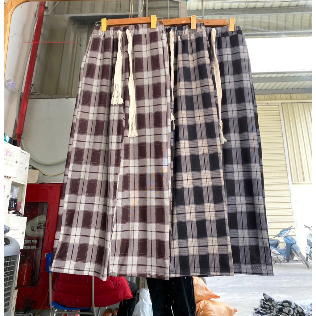 Quần Ống Rộng Suông - Quần cullotes cạp chun kẻ karo SanDi | BigBuy360 - bigbuy360.vn