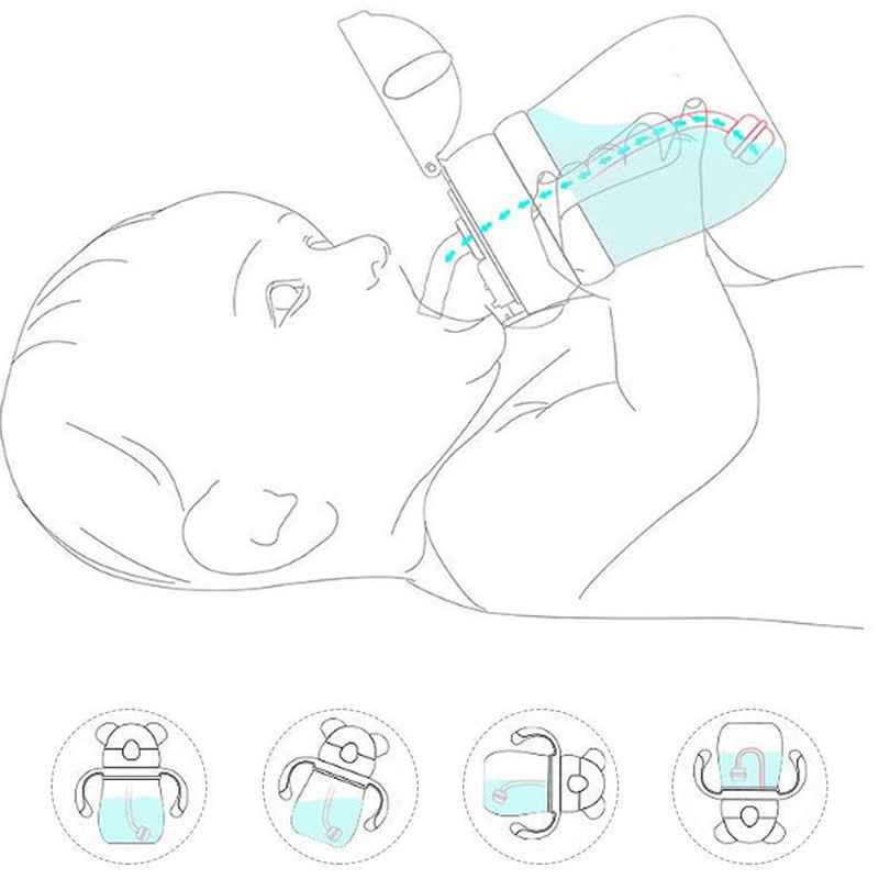 Bình Nước Thủy Tinh Có Tay Cầm Và Ống Hút Chống Tràn Chống Sặc Dành Cho Trẻ Sơ Sinh