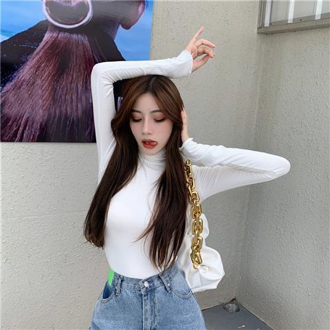 Áo thun COZOKC tay dài cổ cao màu trơn phong cách Hàn Quốc