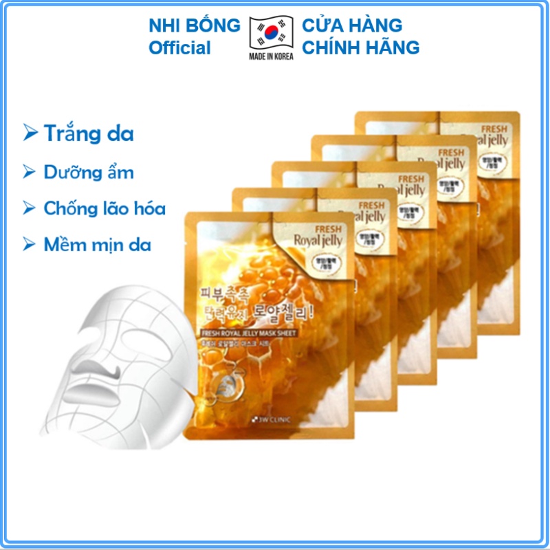 Mặt nạ giấy - Mặt nạ dưỡng da chiết xuất từ sữa ong chúa 3W Clinic Hàn Quốc [Combo 10 Túi/Hàng Nhập Khẩu Hàn Quốc]