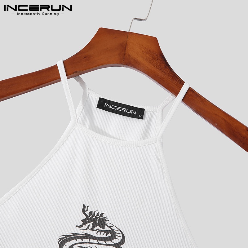 Áo croptop sát nách INCERUN ôm dáng in họa tiết cá tính thời trang mùa hè cho nam