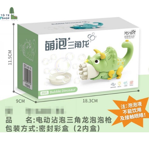 Súng bắn bong bóng 10 nòng hình khủng long 3 sừng , súng bắn bong bóng chạy pin thổi cực mạnh kèm lọ dung dịch an toàn