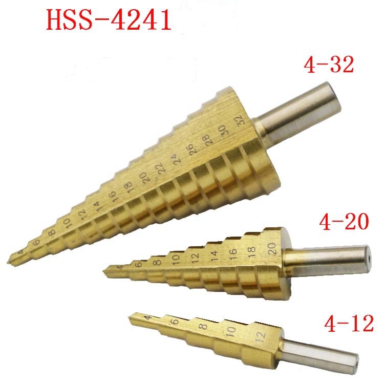 Bộ 3 Mũi Khoan Tháp Thẳng Thép Gió HSS Mạ Titan 4-32mm Khoan Nhôm, Nhựa, Gỗ