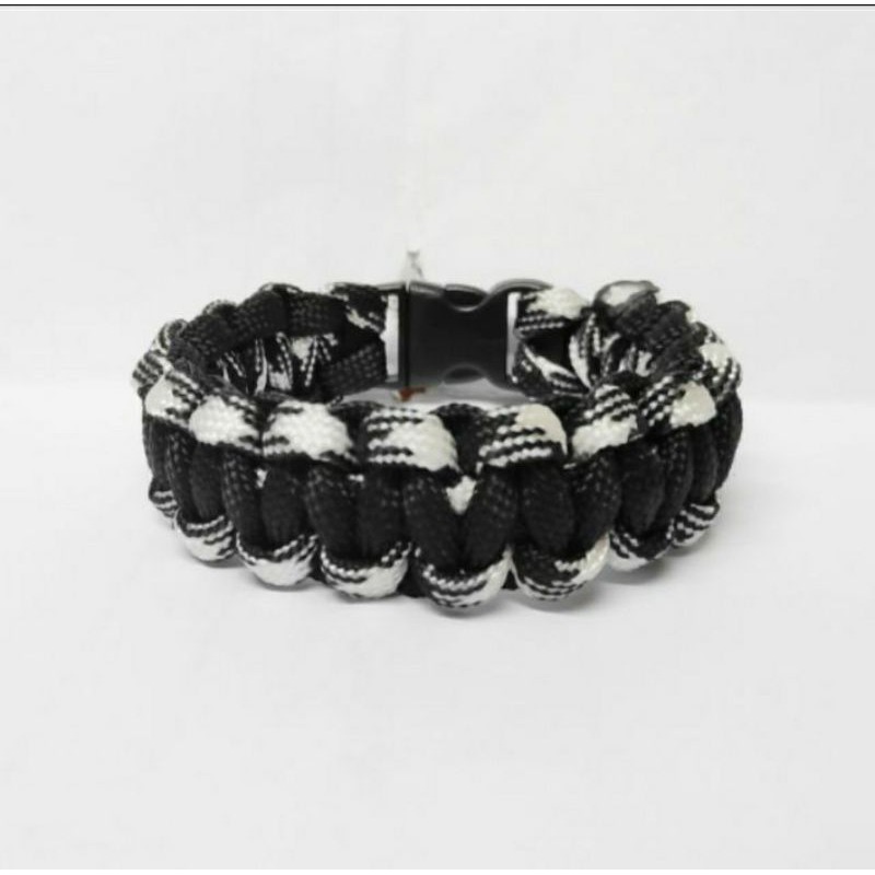 Vòng Paracord (nhận đổi màu dây) Đen Viền Sọc Đen Trắng