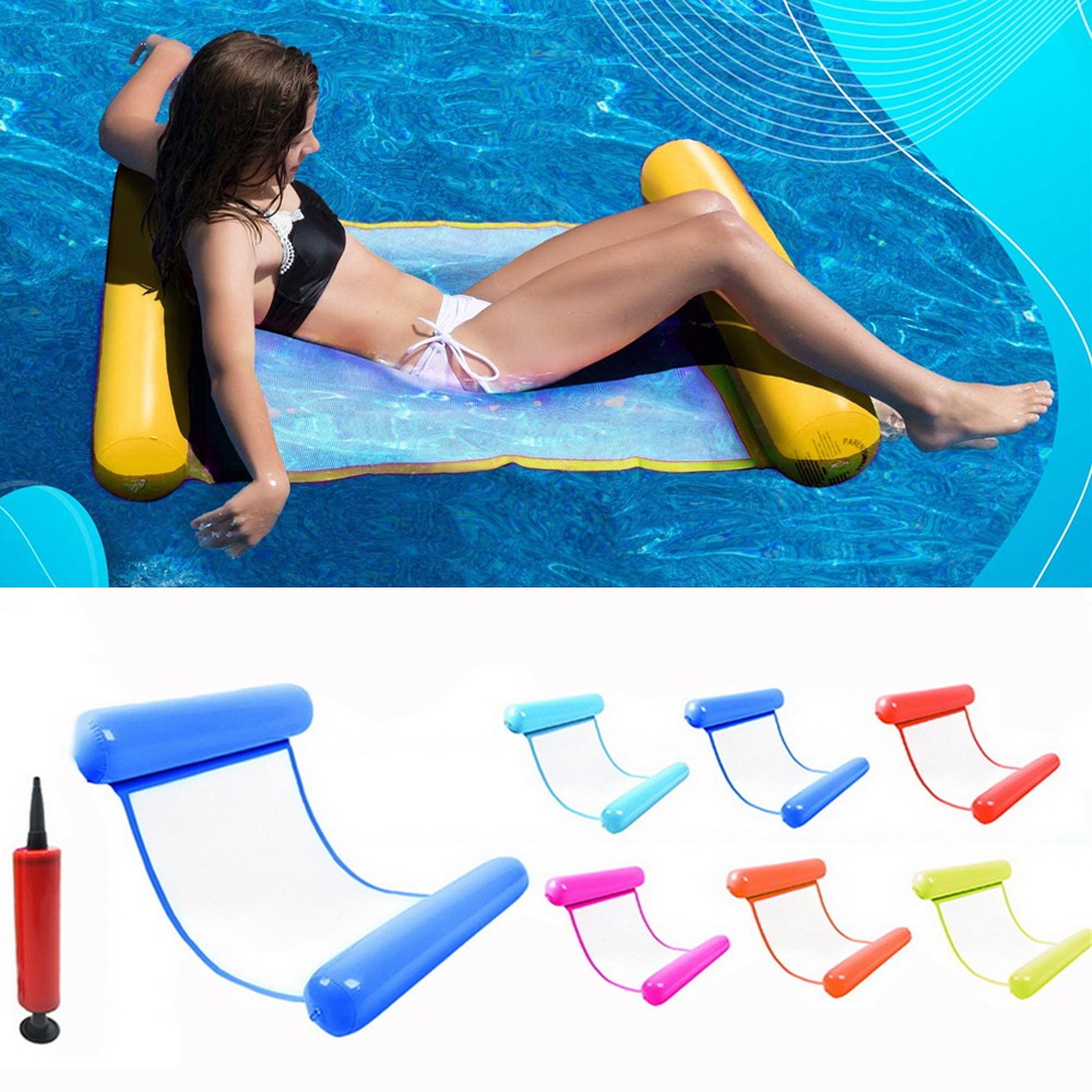 QINJUE Amusement Swimming Floating Chair Beach PVC Inflatable Floating Row Air Pump Pool Accessories Summer Foldable Water Hammock/Multicolor