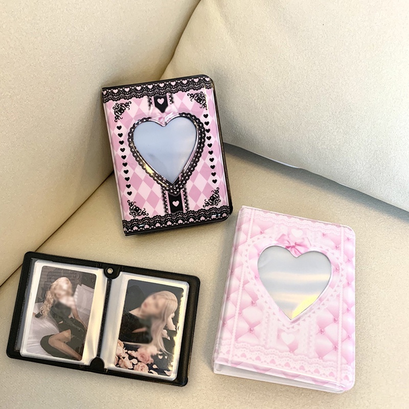 Album Ảnh 3 inch 40 Ô Một Trang Một Trang Họa Tiết Kẻ Sọc Đen Bột Ren
