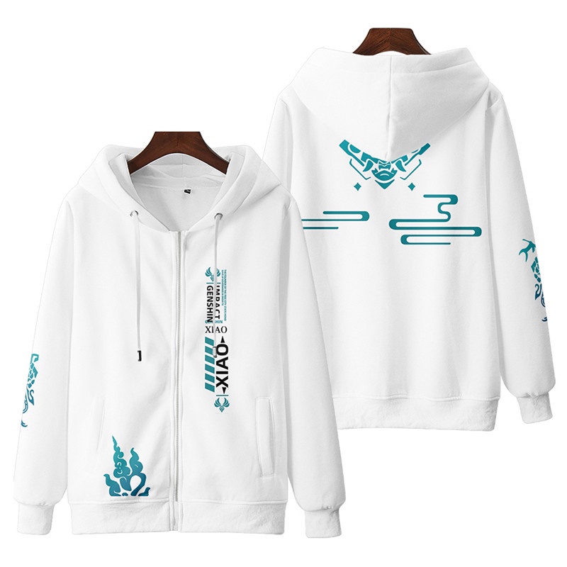 Áo Khoác Hoodie Tay Dài Dáng Rộng Có Khóa Kéo In Hình Genshin Va Chạm Xiao 3D Thời Trang Unisex 2022