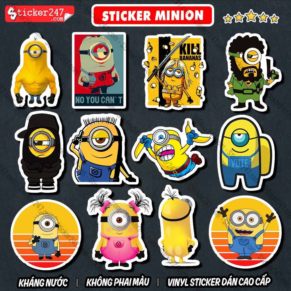 Sticker Minion 𝑭𝒓𝒆𝒆𝒔𝒉𝒊𝒑 Sticker Dán Mũ Bảo Hiểm Minions, Dán Vali, Đàn Guitar - Hình Dán Chống Thấm Nước - Cắt sẵn