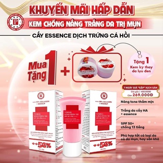 Kem chống nắng trắng da collagen dịch trứng cá hồi peel one tặng kem tẩy da vi điểm lựu đen