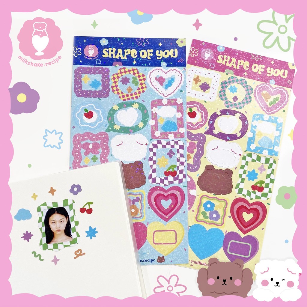 Milkshake Recipe| Stickers khung ảnh Shape of you cán lấp lánh trang trí sổ