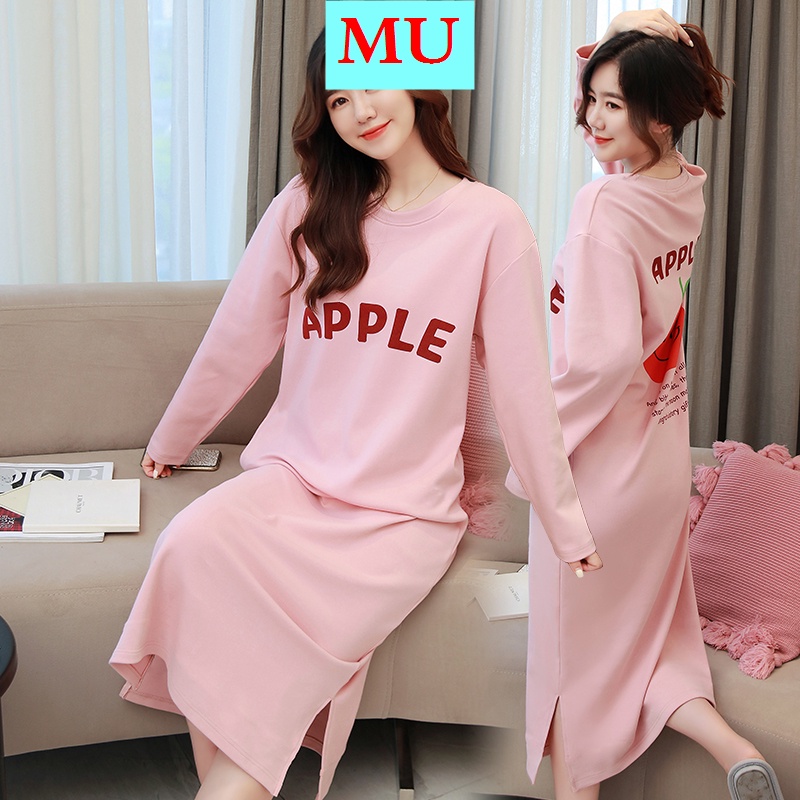 Đồ ngủ tay dài chất liệu cotton màu hồng thời trang xuân thu hàng mới dành cho nữ 2021