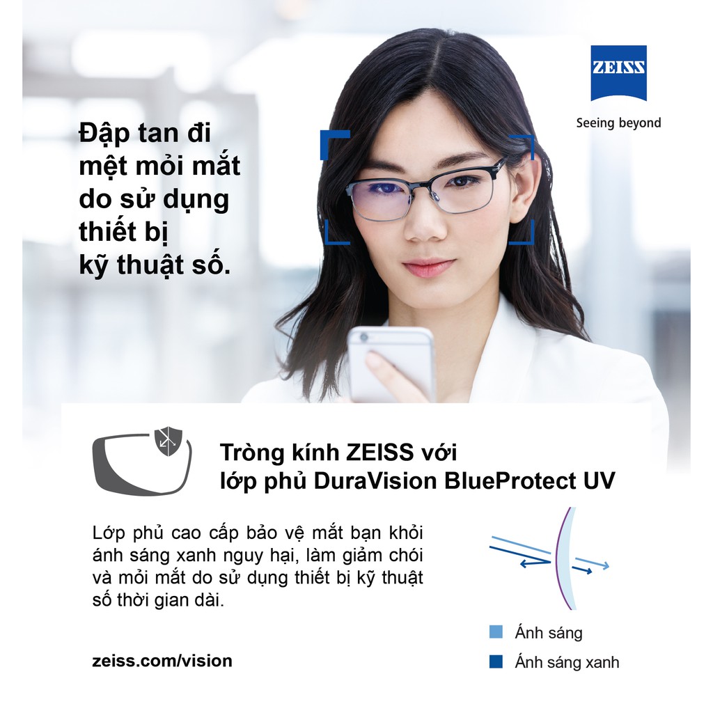 Tròng Kính Zeiss 1.56 Duravision Blue Protect UV Chính Hãng Đức