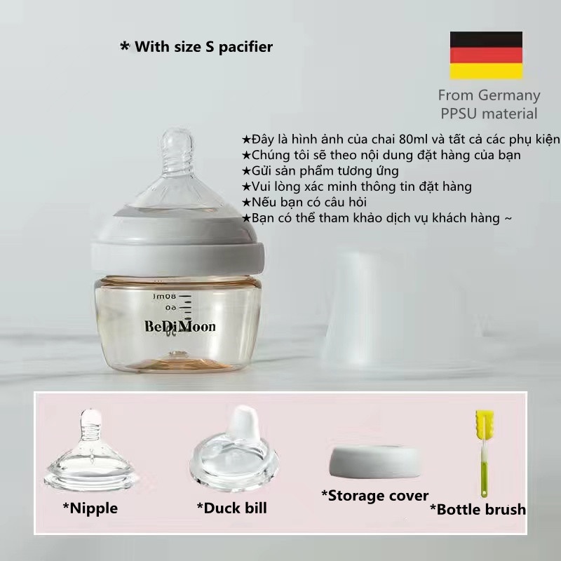 Bình sữa cho trẻ sơ sinh bằng PPSU chống rơi/ chống sặc cho bé 0-3 tháng tuổi