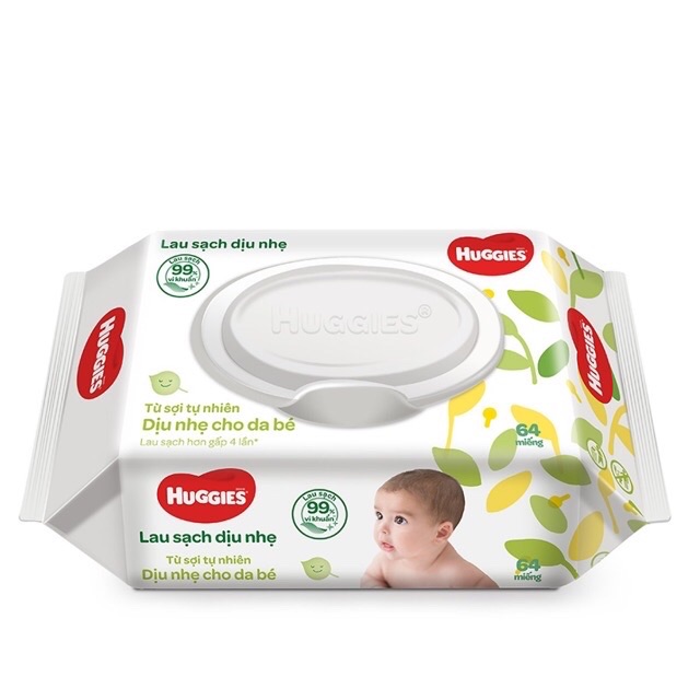 Thùng 12 gói khăn ướt Huggies 64 tờ loại không mùi - 72 tờ ca cao, bơ lạc