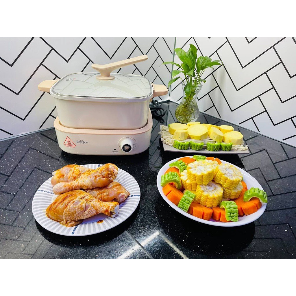 (BH 18 Tháng) Bếp Lẩu Điện Bear  DHG-C40M1 Dung tích 4L, Nồi Điện Nấu Lẩu, Chiên Xào Chống Dính Cao Cấp Cho Gia Đình