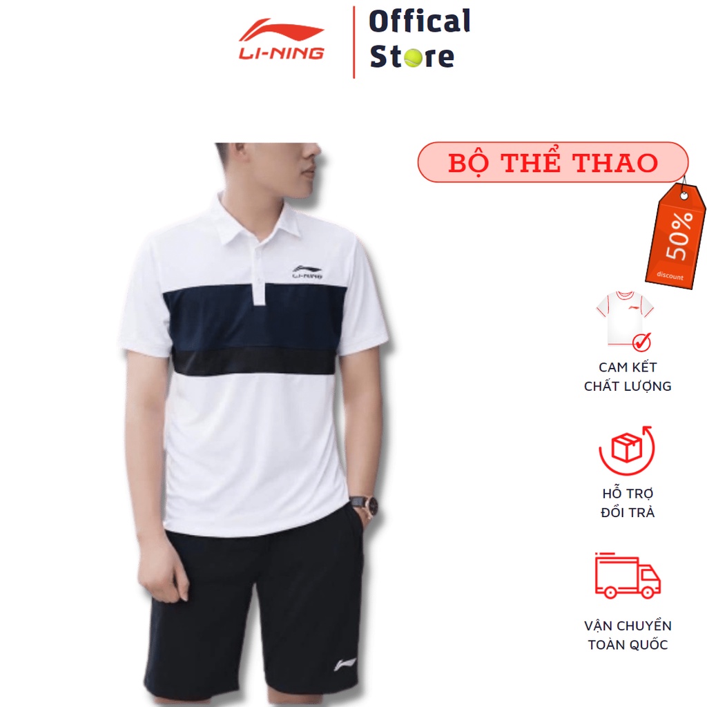 Bộ thể thao Lining ⚡ CỰC ĐẸP ⚡ Bộ quần áo nam cổ bẻ chất liệu co giãn, phù tập chơi thể thao, tập gym, chạy bộ