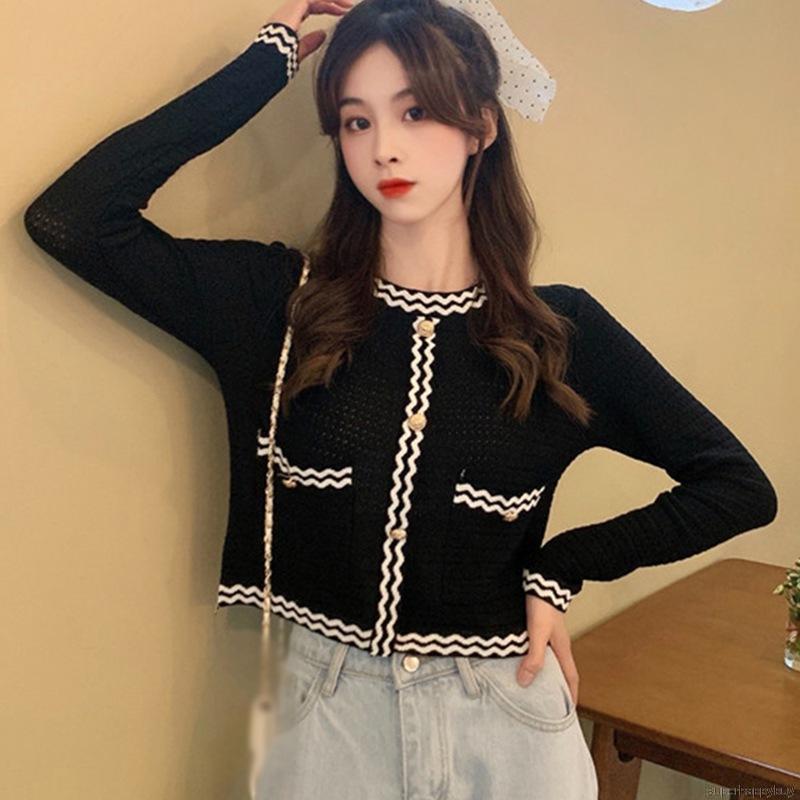 Áo cardigan tay ngắn cổ tròn kiểu dệt kim sành điệu cho nữ | BigBuy360 - bigbuy360.vn