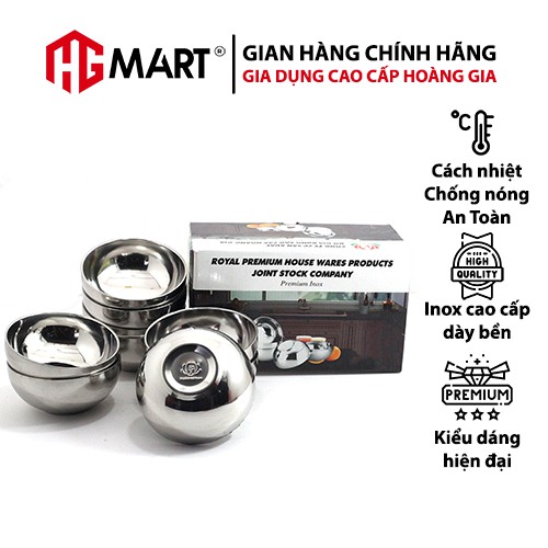 Bộ 10 Bát Trơn Inox cách nhiệt chống nóng thương hiệu Hoàng Gia