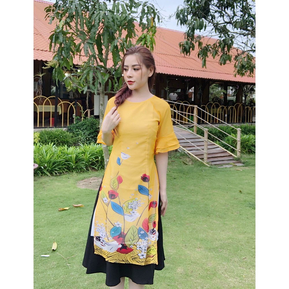Áo dài vol in tay cách điệu (KHÔNG KÈM CHÂN VÁY)-MS2037AD
